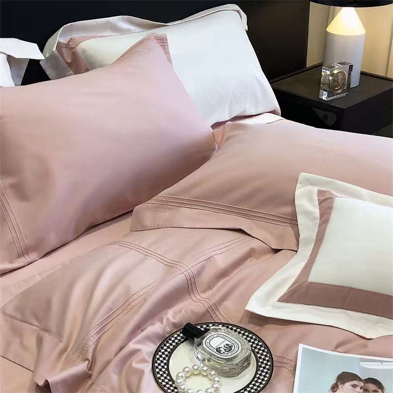 Long-Staple Cotton Embroidered Four-Piece Bedding Set - Pink