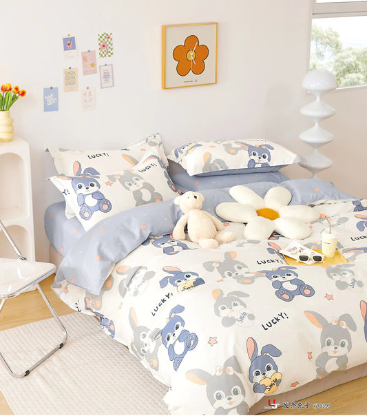 Lucky Rabbit Full Cotton 4 Pieces Bedding Sheets and Pillow Cases Sets