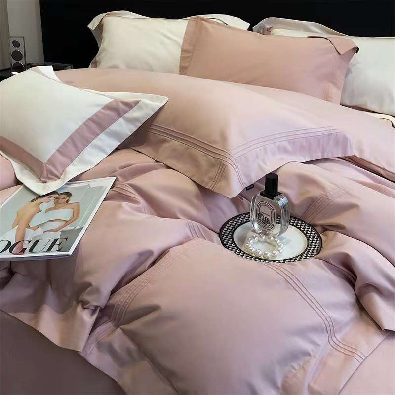 Long-Staple Cotton Embroidered Four-Piece Bedding Set - Pink