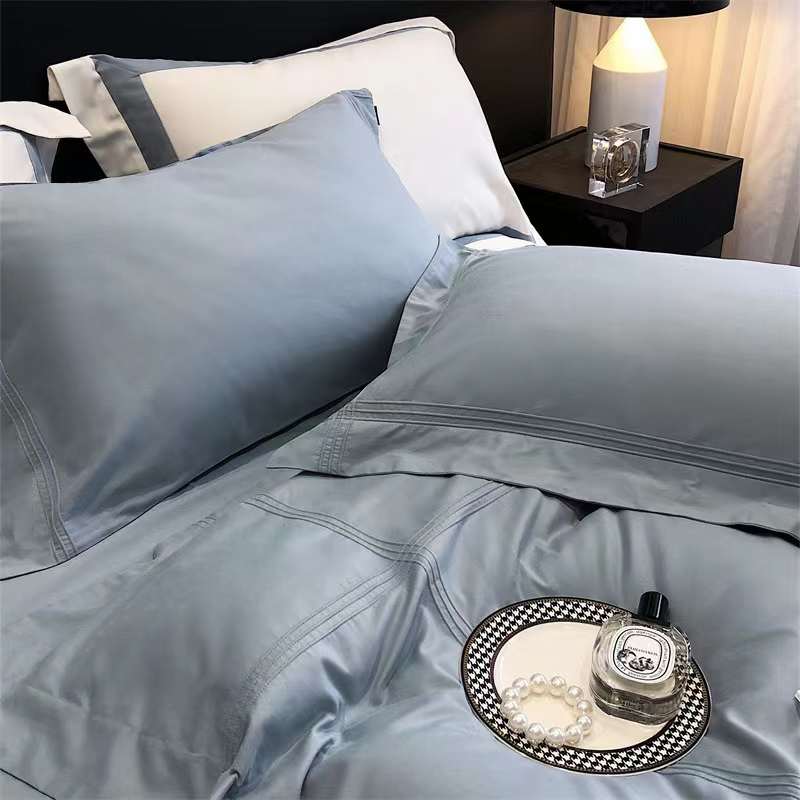 Long-Staple Cotton Embroidered Four-Piece Bedding Set - Blue